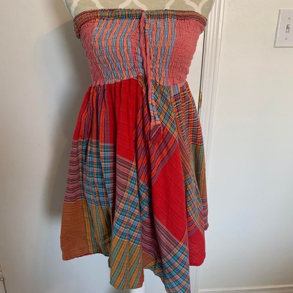 multicoloured plaid tube flared summer dress - Picture 1 of 2
